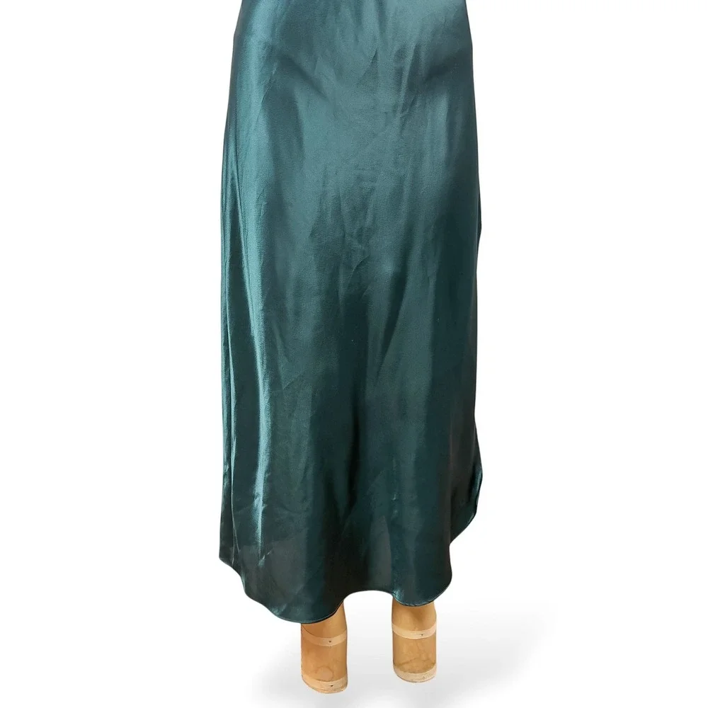 90's Emerald Maxi Slip Dress Strappy Low Back Glam Evening Matallic Size M - Picture 11 of 14